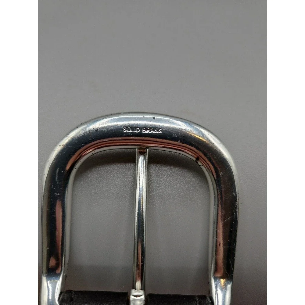Elk Skin Black Leather Belt Size 42 USA Handmade Silver Brass Buckle 1.5